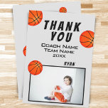 Basketball Balls Photo Thank you Coach Card<br><div class="desc">Basketball Balls Photo Thank you Coach Card. Basketball thank you coach card with photo,  thank you text,  coach name,  team name,  year,  player name and basketball balls. Personalise the card with names and your text.</div>