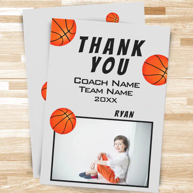 Basketball Balls Photo Thank you Coach Card | Zazzle