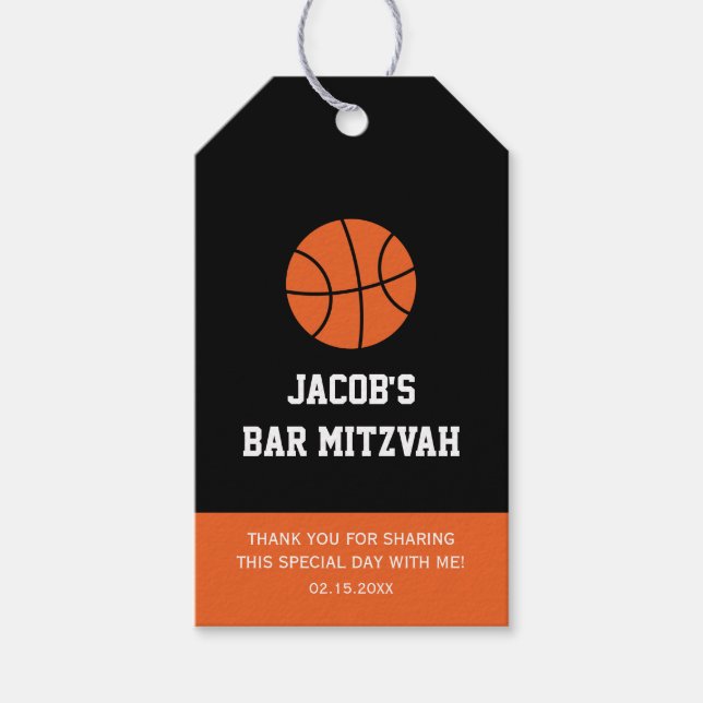 Basketball Bar Mitzvah Gift Tags (Front)