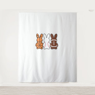 Basketball Baseball Football Sports Easter Bunny R Tapestry