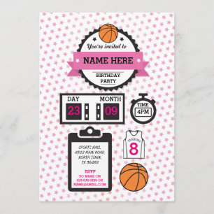 Basketball Basket Ball Sport Birthday Party Invite