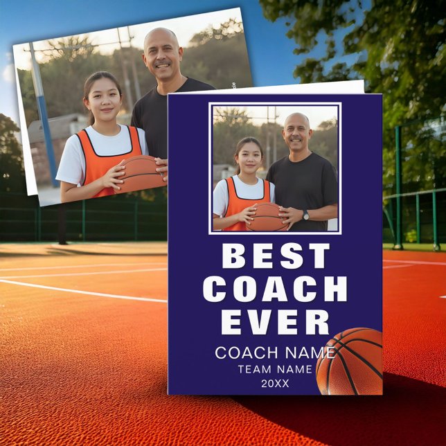 Basketball Best Coach Ever Player Photo Thank You Card (Creator Uploaded)
