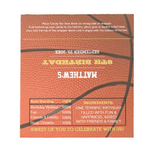 Basketball Birthday Favour Chocolate Candy Wrapper Notepad