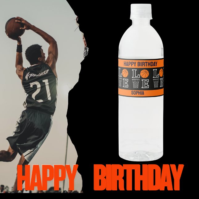 Basketball Birthday Gift, Basketball Girl Player Water Bottle Label (Creator Uploaded)