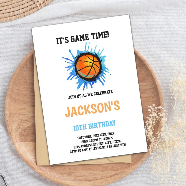 Basketball Birthday Invitation (Basketball Blue Art Birthday Invitations)