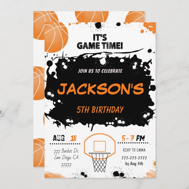 basketball Birthday Invitation (Front/Back)