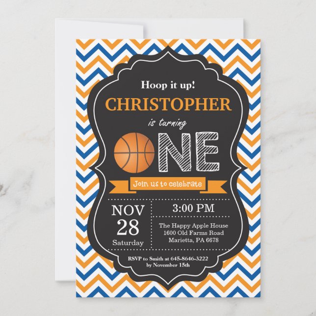 Basketball Birthday Invitation 1st Birthday Party (Front)