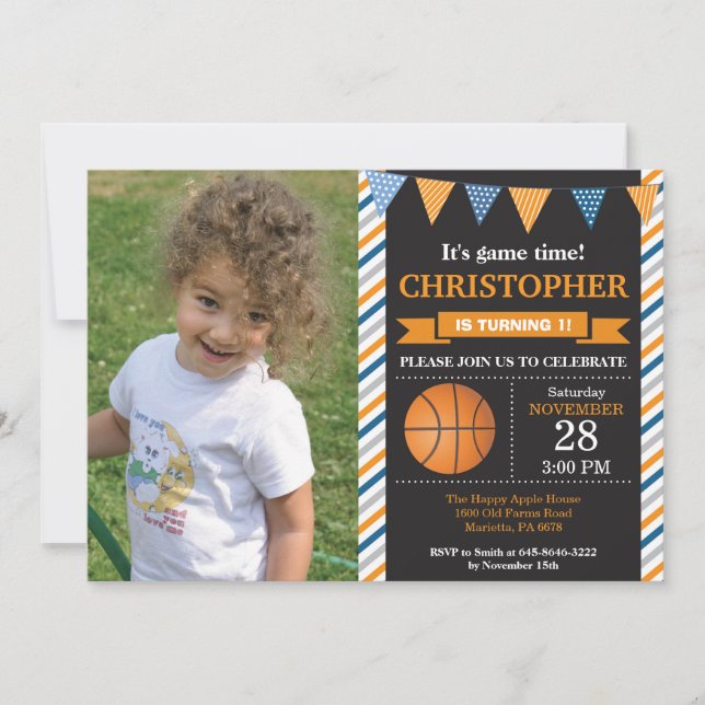 Basketball Birthday Invitation 1st Birthday Party (Front)