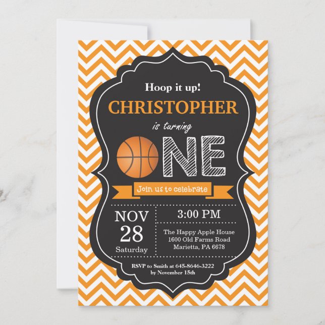 Basketball Birthday Invitation 1st Birthday Party (Front)