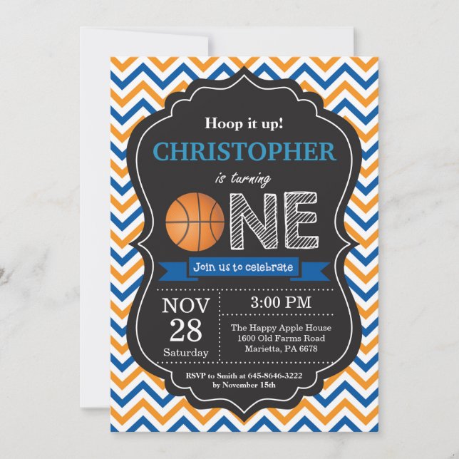 Basketball Birthday Invitation 1st Birthday Party (Front)