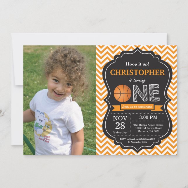 Basketball Birthday Invitation 1st Birthday Party (Front)
