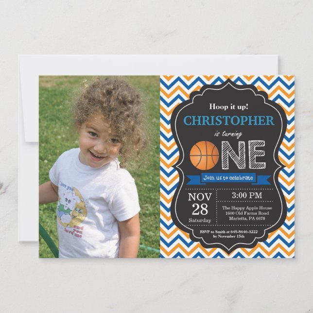 Basketball Birthday Invitation 1st Birthday Party (Front)