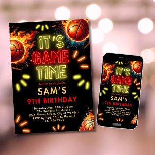 Basketball Birthday Invitation Boys Neon Game Time