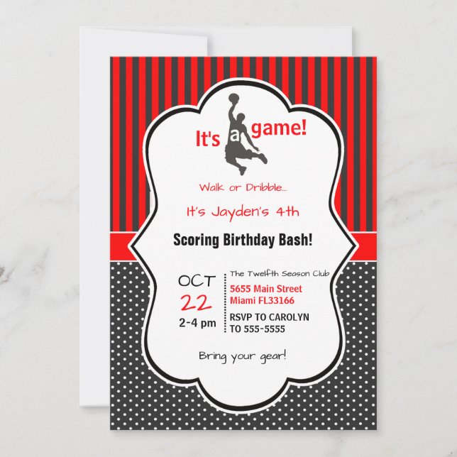 Basketball Birthday Invitation Card (Front)