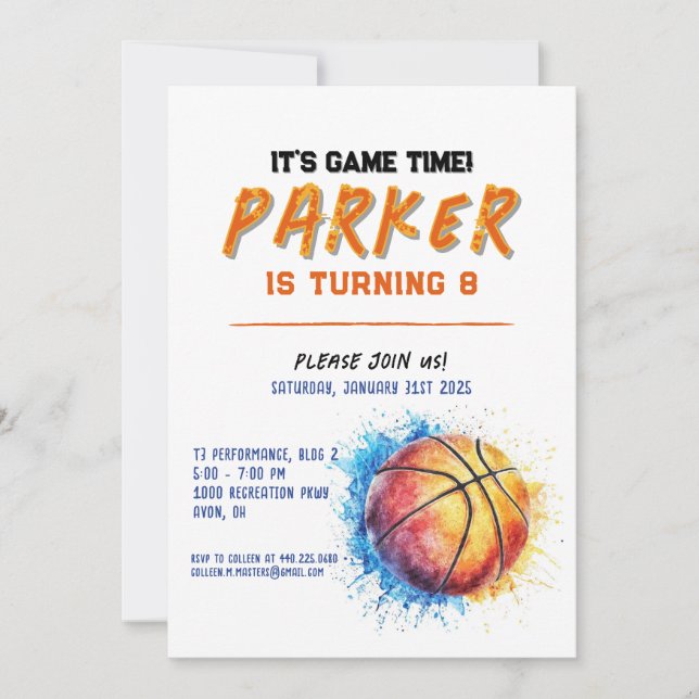 basketball birthday invitation for boy (Front)