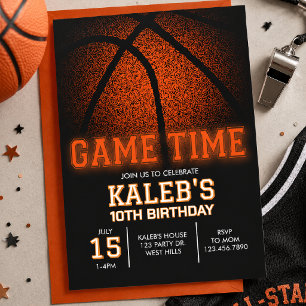 Basketball Birthday Invitation Game Time Orange