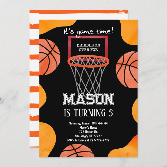 Basketball Birthday Invitation,  Invitation (Front/Back)