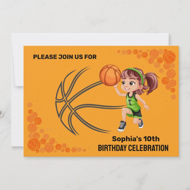 Basketball Birthday Party, Basketball Player   Inv Invitation (Front)