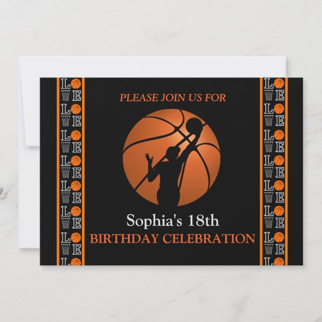 Basketball Birthday Party, Basketball Player  Invi Invitation (Front)