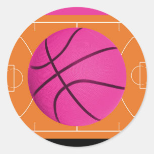 Basketball Birthday Party Black Pink & Orange Classic Round Sticker