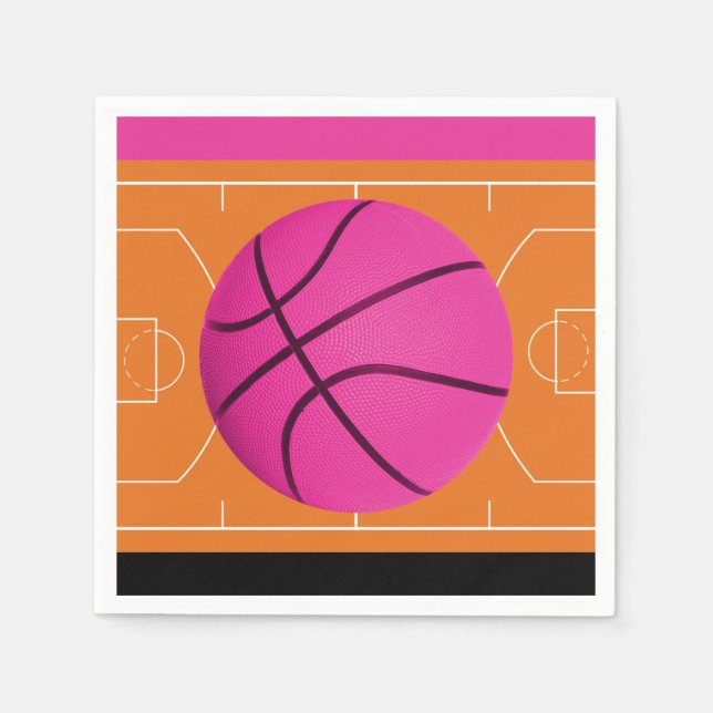 Basketball Birthday Party Black Pink & Orange Napkin (Front)