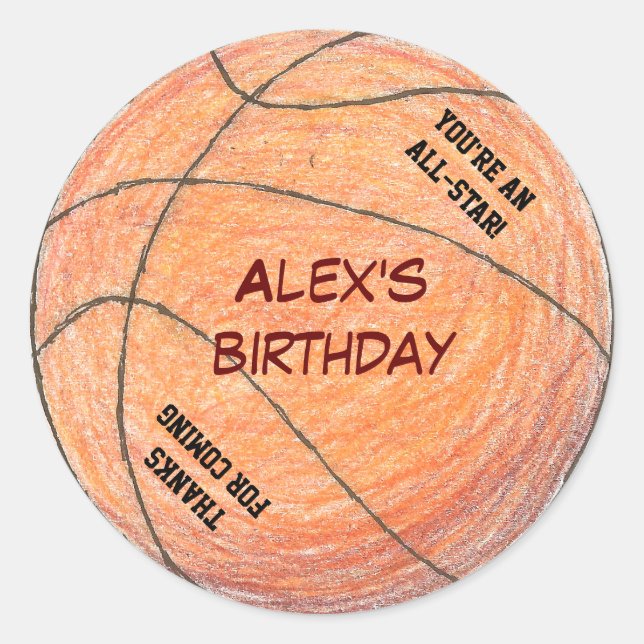 Basketball birthday party favour label (Front)