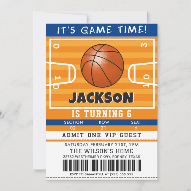 Basketball Birthday Party Invitation (Front)