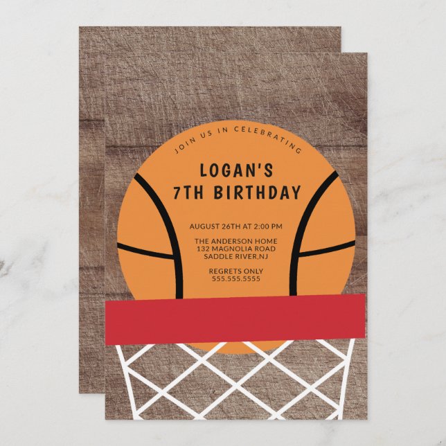 Basketball Birthday Party Invitation (Front/Back)