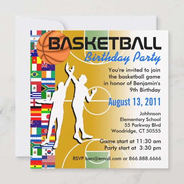 Basketball Birthday Party Invitation 2 (Front)