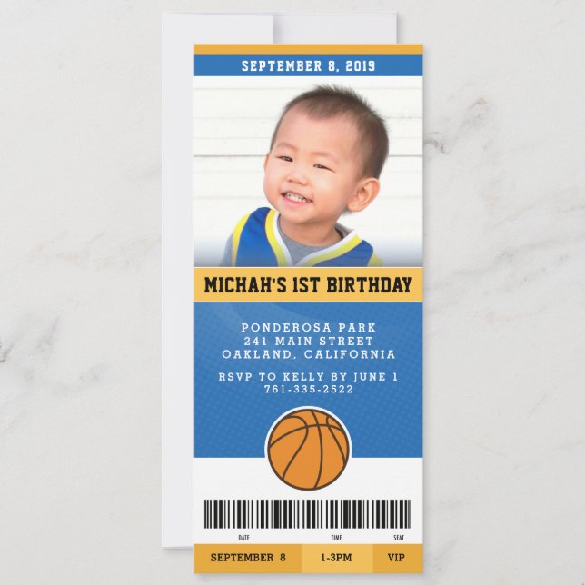 Basketball Birthday Party Invitation (Blue & Gold) (Front)