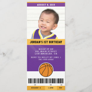 Basketball Birthday Party Invite (Purple & Gold)