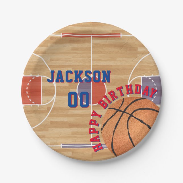 Basketball Birthday Party Paper Plate (Front)