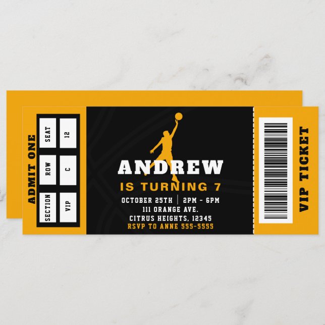 Basketball Birthday Party Ticket Invitation (Front/Back)
