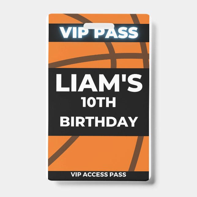 Basketball Birthday Party VIP Pass ID Badge (Front)