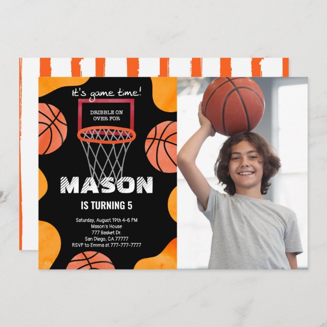basketball Birthday Photo Invitation (Front/Back)
