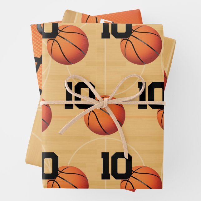Basketball Birthday Wrapping Paper Sheet (In situ)