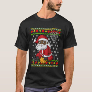 Basketball Black African American Santa Claus Slam T-Shirt