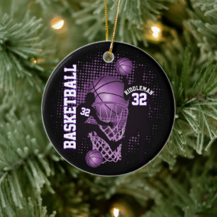 Basketball 🏀 - Black and Purple Ceramic Ornament