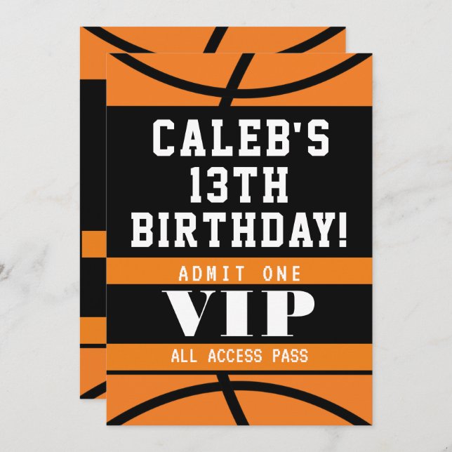 Basketball Black Orange Birthday Party Invitation (Front/Back)