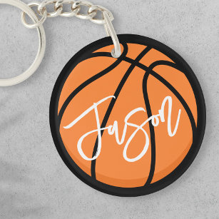 Basketball black orange custom name key ring