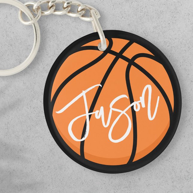Basketball black orange custom name key ring (Creator Uploaded)
