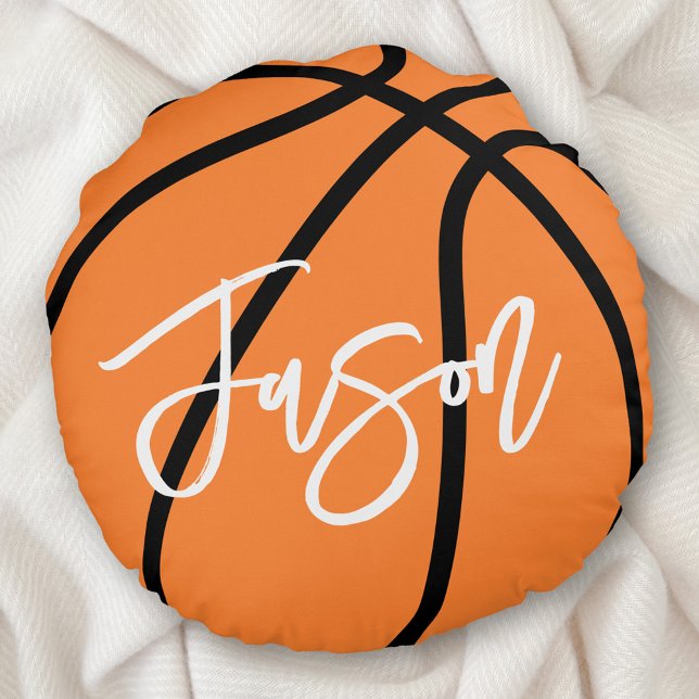 Basketball black orange custom name round cushion (Creator Uploaded)