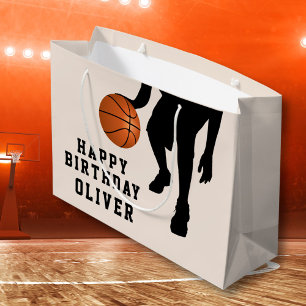 Basketball Black Player Silhouette Happy Birthday Large Gift Bag