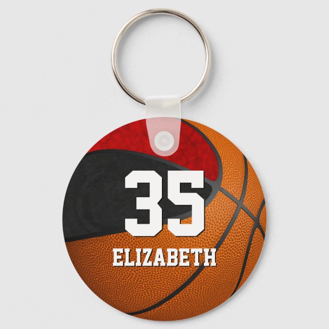 basketball black red girls school team colours key ring (Front)