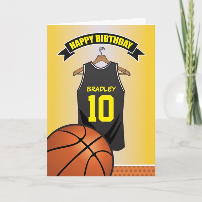 Basketball Black Yellow Jersey Birthday Card (Front)