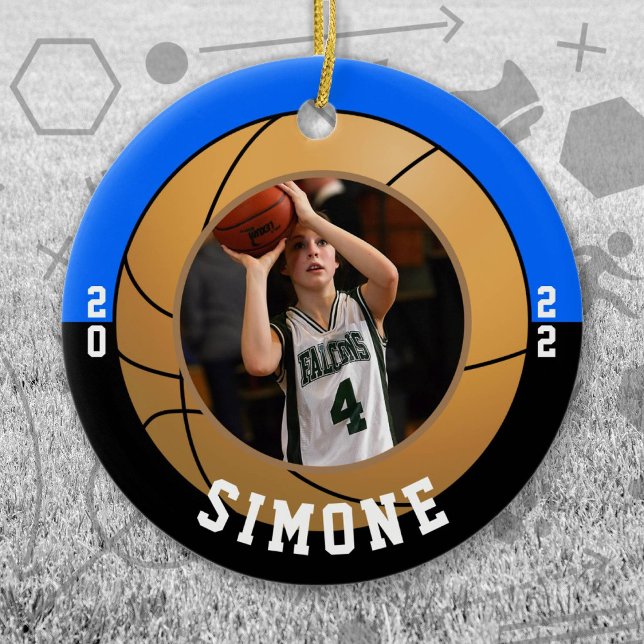 Basketball Blue Black Team Colours Ceramic Ornament (Blue and Black Baseball Let's Go Team Ornament. Celebrate your high school or college athlete.)