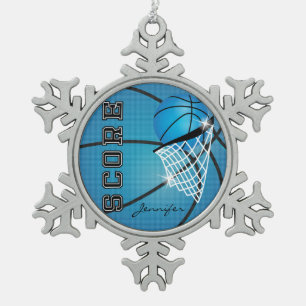 Basketball   Blue   Personalise Snowflake Pewter Christmas Ornament