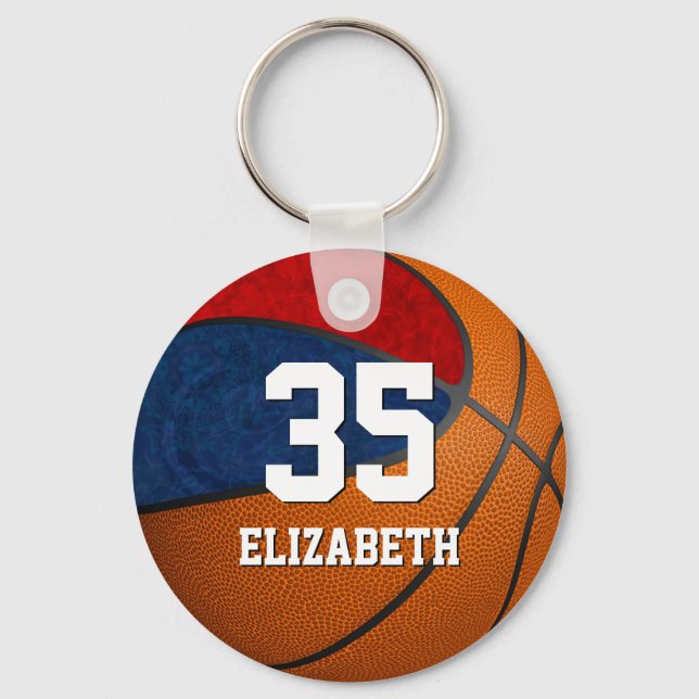 basketball blue red girls school team colours key ring (Front)
