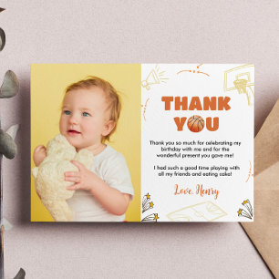 Basketball Boy Birthday Photo Thank You Card
