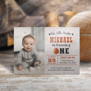 Basketball Boy Photo 1st Birthday Party Invitation